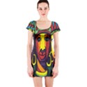 Ethnic Bold Bright Artistic Paper Short Sleeve Bodycon Dress View1