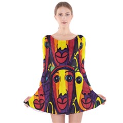 Ethnic Bold Bright Artistic Paper Long Sleeve Velvet Skater Dress