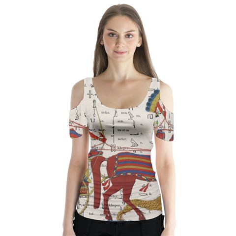 Egyptian Tutunkhamun Pharaoh Design Butterfly Sleeve Cutout Tee  by Celenk