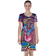 Ethnic Africa Art Work Drawing Short Sleeve Nightdress