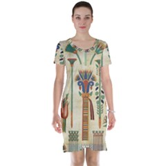 Egyptian Paper Papyrus Hieroglyphs Short Sleeve Nightdress