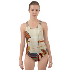 Egyptian Tutunkhamun Pharaoh Design Cut-out Back One Piece Swimsuit by Celenk