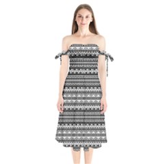 Zentangle Lines Pattern Shoulder Tie Bardot Midi Dress by Celenk