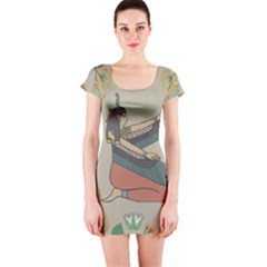 Egyptian Woman Wings Design Short Sleeve Bodycon Dress