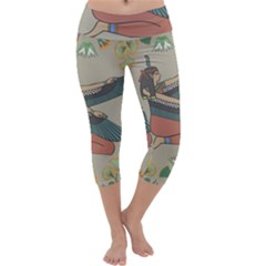 Egyptian Woman Wings Design Capri Yoga Leggings by Celenk