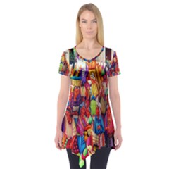 Guatemala Art Painting Naive Short Sleeve Tunic  by Celenk