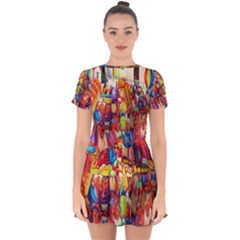 Guatemala Art Painting Naive Drop Hem Mini Chiffon Dress by Celenk