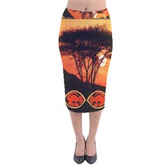 Africa Safari Summer Sun Nature Velvet Midi Pencil Skirt by Celenk