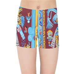 Mexico Puebla Mural Ethnic Aztec Kids Sports Shorts by Celenk