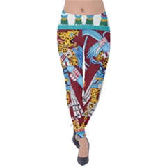 Mexico Puebla Mural Ethnic Aztec Velvet Leggings by Celenk