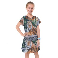 Animal Big Cat Safari Tiger Kids  Drop Waist Dress by Celenk