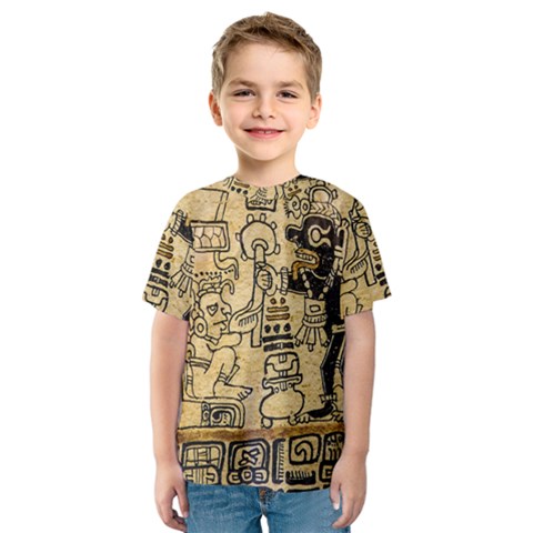Mystery Pattern Pyramid Peru Aztec Font Art Drawing Illustration Design Text Mexico History Indian Kids  Sport Mesh Tee by Celenk
