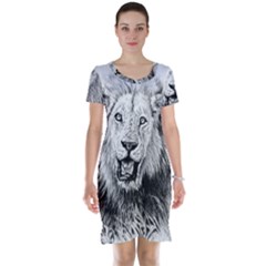 Lion Wildlife Art And Illustration Pencil Short Sleeve Nightdress