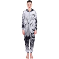 Lion Wildlife Art And Illustration Pencil Hooded Jumpsuit (ladies)  by Celenk