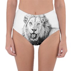 Lion Wildlife Art And Illustration Pencil Reversible High-waist Bikini Bottoms by Celenk