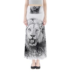 Lion Wildlife Art And Illustration Pencil Full Length Maxi Skirt by Celenk