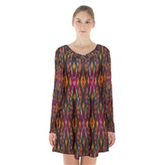 Thai Silk Long Sleeve Velvet V-neck Dress