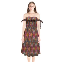 Thai Silk Shoulder Tie Bardot Midi Dress by Celenk