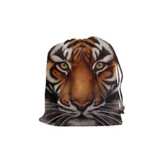 The Tiger Face Drawstring Pouches (medium)  by Celenk