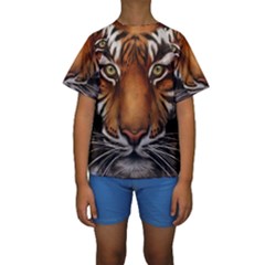 The Tiger Face Kids  Short Sleeve Swimwear