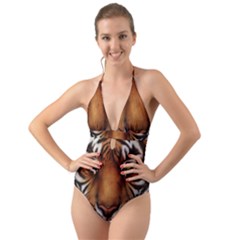 The Tiger Face Halter Cut-Out One Piece Swimsuit