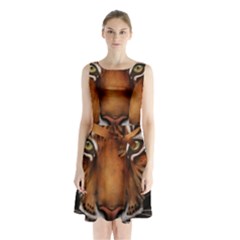 The Tiger Face Sleeveless Waist Tie Chiffon Dress