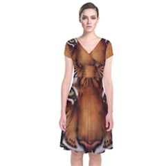 The Tiger Face Short Sleeve Front Wrap Dress