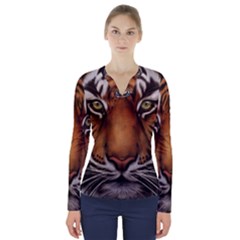The Tiger Face V-Neck Long Sleeve Top