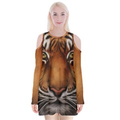 The Tiger Face Velvet Long Sleeve Shoulder Cutout Dress