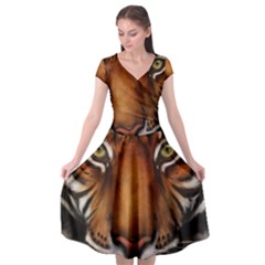 The Tiger Face Cap Sleeve Wrap Front Dress