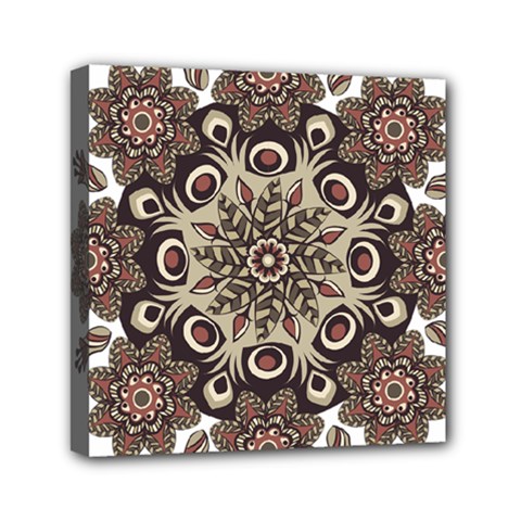 Mandala Pattern Round Brown Floral Mini Canvas 6  X 6  by Celenk