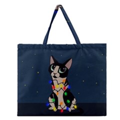 Meowy Christmas Zipper Large Tote Bag by Valentinaart