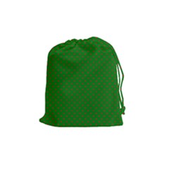 Mini Red Dots On Christmas Green Drawstring Pouches (medium)  by PodArtist