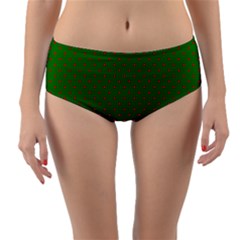 Mini Red Dots On Christmas Green Reversible Mid-waist Bikini Bottoms by PodArtist