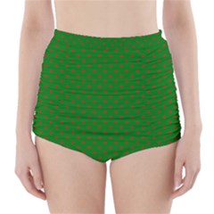 Mini Red Dots On Christmas Green High-waisted Bikini Bottoms by PodArtist