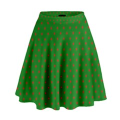 Mini Red Dots On Christmas Green High Waist Skirt by PodArtist