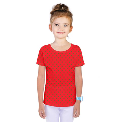 Small Christmas Green Polka Dots On Red Kids  One Piece Tee by PodArtist