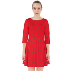 Small Christmas Green Polka Dots On Red Smock Dress by PodArtist