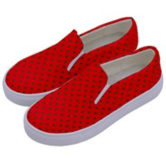 Small Christmas Green Polka Dots On Red Kids  Canvas Slip Ons by PodArtist