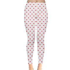 Small Christmas Red Polka Dot Hearts On Snow White Leggings  by PodArtist