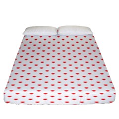 Small Christmas Red Polka Dot Hearts On Snow White Fitted Sheet (king Size) by PodArtist