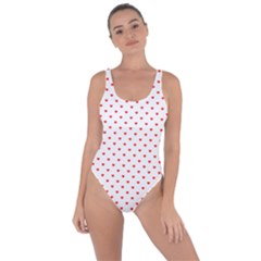 Small Christmas Red Polka Dot Hearts On Snow White Bring Sexy Back Swimsuit by PodArtist