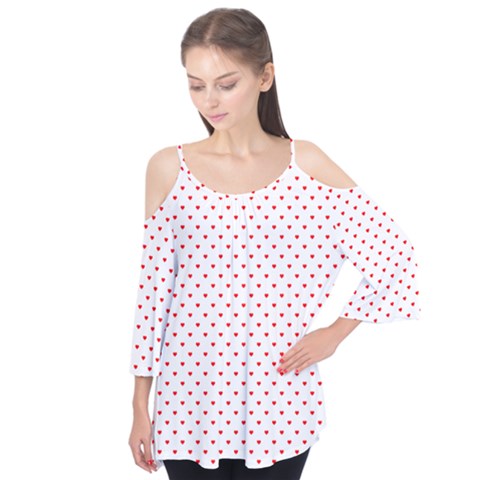 Small Christmas Red Polka Dot Hearts On Snow White Flutter Tees by PodArtist