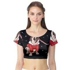 Pug Xmas Short Sleeve Crop Top by Valentinaart