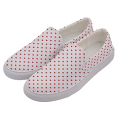 Small Christmas Red Polka Dot Hearts On Snow White Men s Canvas Slip Ons by PodArtist