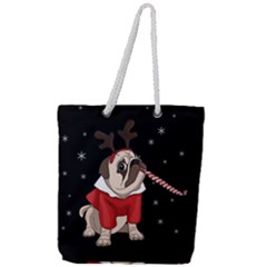 Pug Xmas Full Print Rope Handle Tote (large) by Valentinaart