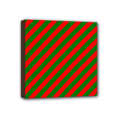 Red And Green Christmas Candycane Stripes Mini Canvas 4  X 4  by PodArtist