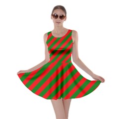 Red And Green Christmas Candycane Stripes Skater Dress by PodArtist