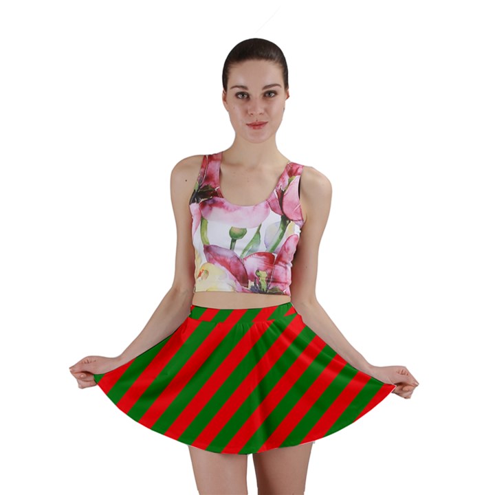 Red and Green Christmas Candycane Stripes Mini Skirt