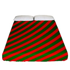 Red And Green Christmas Candycane Stripes Fitted Sheet (california King Size) by PodArtist